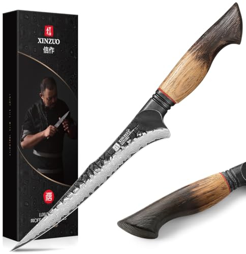 XINZUO 7.5 Inch Fillet Knife For Fish,Damascus Super Steel Boning Knife For Meat Chicken Cutting, Professional Sharp Kitchen Fishing Fillet Knife With Ergonomic Handle