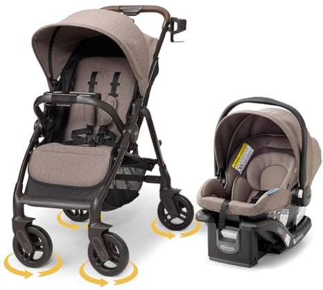Graco Merge Travel System - Swivel Wheel Baby Stroller Car Seat Combo, Travel System Stroller with 360-Degree Rotating Wheels