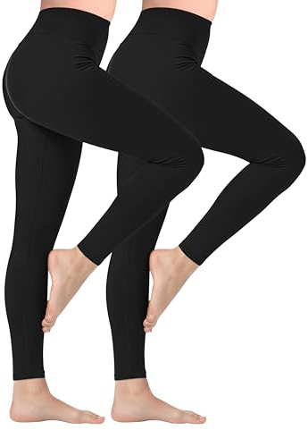 Looks Divine High Waisted Leggings, Tummy Control Leggings 2 Pack, Stretchy Pants (UK, Alpha, M, Regular, Regular, Black)