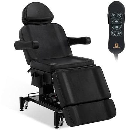 Barberpub Lettino estetico elettrico con 3 motori, lettino massaggiante pieghevole e regolabile 18 cm, braccioli ruotabili a 180°, per salone SPA 0754 (Nero/ecopelle)