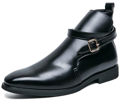 ENWIND Uomo Elegante Stivaletti a Punta Stivali con Fibbia Pelle Sintetica Stivali da Sera,Nero,46 EU