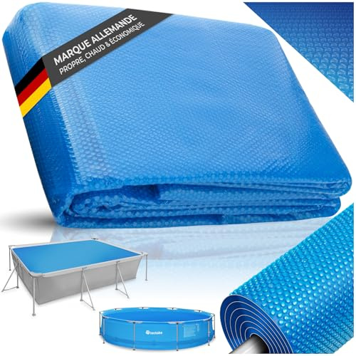 tectake® Pellicola Solare Piscina, 500 x 800 cm, Copripiscina Rettangolare, da Ritagliare, Protegge e Riscalda, Riscaldamento Ecologico, Sicurezza e Pulizia, Adattabile a Piscine Esterne - Blu