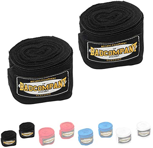 Bad Company Box-Bandagen I Elastische Handgelenksbandagen mit breitem Klettverschluss, Daumenschlaufe und Einer Wickelanleitung für das Boxtraining I Schwarz 4,5 m