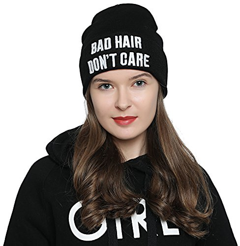 Snygg svart mössa vinter beanie statement BAD HAIR DON'T CARE