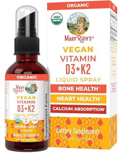 MaryRuth's Organic D3 + K2 Spray for Adults & Kids for Bone Health | Vitamin D3 as Cholecalciferol | Vitamin K2 | Immunity | Mineral Absorption | Heart Health | Vegan | Non-GMO | Gluten Free | 1 Fl Oz