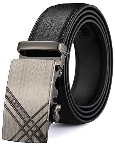 MRACSIY Hommes Ceinture Boucle Automatique Ceinture en Cuir Véritable Noir 120CM (Noir 07)