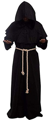 Gothden Golden service cosplay Robes Prêtre Friar Encapuchonné Médiéval Moine Renaissance Costume Cosplay - Noir - L