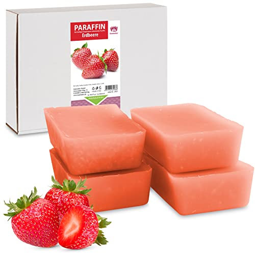 Kosmetex Paraffinbad Strawberry Erdbeere – Paraffin-Wärmebad für Hände + Füße – Paraffinwachs – Paraffin-Block für Wachserwärmer – Wachsbad (4x 500ml)