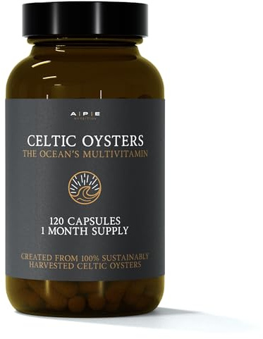 APE Nutrition Celtic Oyster Capsules - Copper Zinc Iodine Selenium B12, DHA & EPA, Natural Multivitamin, Ancestral Supplement UK, Sustainably Harvested, Oyster Extract, 300mg Capsules