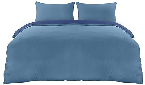 Utopia Bedding Funda Nordica Cama 150 - Microfibra Juego de Funda Edredon 230x220 cm y 2 Fundas de Almohada 50x75 cm (Azul Marino/Azul Claro)