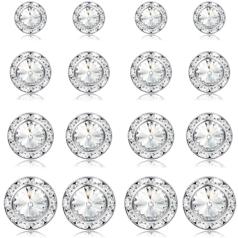 BESTEEL 8 Pairs Dance Competition Earrings for Women Acrylic Halo Crystal Rhinestone Stud Earrings for Stage Opera Performance Bridal Party 10/15/18/20mm Clear Style