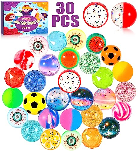 ENCOUN 30 Stück Flummis, 32mm Flummies für Kinder, Flummis Kindergeburtstag, Farben Hüpfbälle, Vielfalt Flummi Set, Kindergeburtstag Gastgeschenke, Pinata Adventskalender Füllung