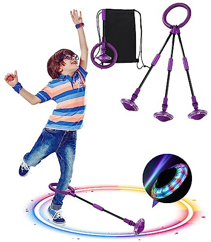 Jissta Kinder Blinkender Springring,Sport Sprungball,Swing Wheel mit Lichtrad,Knöchelsprungball,Knöchelsprungball Glühender,Fettverbrennungsspiel für Kinder und Erwachsene, ​Outdoor-Hüpfspiel（Lila）