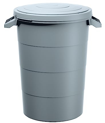 Réservoir d'eau de pluie, 80 l, avec couvercle, gris, universel, en plastique, avec poignées de transport, pour déchets de jardin, poubelle de jardin