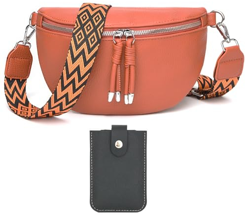 Atgbiem Bauchtasche Damen Stylisch Umhängetasche Damen Crossbody Bag Damen Breiter Gurt Orange Rot mit Kreditkartenhalter