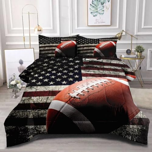 GRAT TIOC American Football Comforter Set for Boys Teens,Kids Sports Bedding Set Twin Size,USA Flag Football Printed Bedroom Sets with 2 Matching Pillow Shams