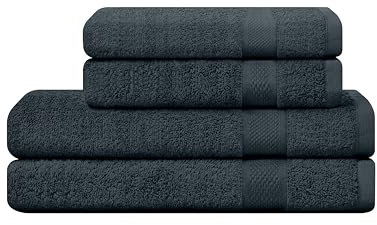 CAMRY Handtuch Set 4-teilig - 2 Badetücher 70x140 cm und 2 Handtücher 50x100 cm aus 100% Baumwolle 500 g/m² - weiche und saugstarke Tücher in Farbe Anthrazit