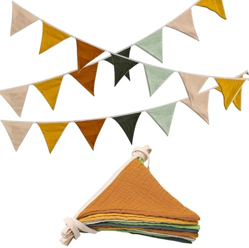 Wimpelkette Kinderzimmer,2.6m Musselin Baumwolle Stoff Wimpelkette,Doppelseitig Stoff Wimpelkette,Wimpelkette Kinderzimmer,Wimpelkette Bodenbett,Babyzimmer Dekoration