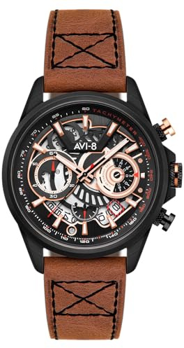 AVI-8 Hawker Harrier Matador - Reloj cronógrafo para hombre de 44 mm con correa de cuero AV-4125