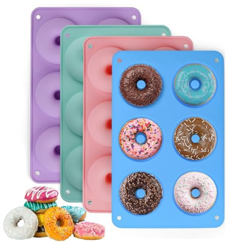 NCZCDZSW Donuts Backform 4 Stück Donut form Silikon mit 6 Fächern Antihaft Donut Backform mit Silikonbürste BPA-Frei Bagel Backform Hitzebeständig Silikon Donutform für Kuchen Kekse Bagels Muffins