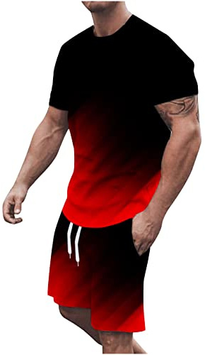 Generico Tuta Uomo Sportiva 2 Pezzi Cotone Estiva T-Shirt Maniche Corte e Pantaloncini Tuta Completa Maglietta Completo Estivo per Jogging Palestra Abbigliamento Spiaggia Casual