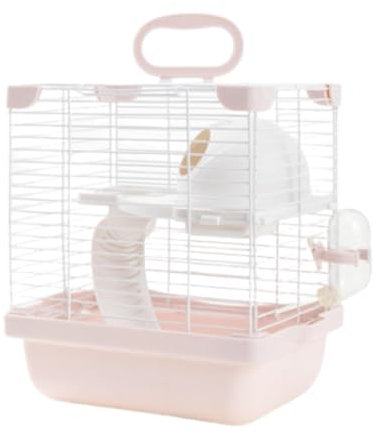 MagiDeal 2 Niveaux en boîtier de Cage de Hamster Portable pour de Souris avec Bouteille d'eau, Bol de Nourriture High Chassis Design Polyvalent, Rose