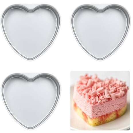 SEEYAURO 3 Pack 8 Inch Heart Shaped Cake Pans,Durable Anodized Aluminum Heart Cake Pans,Non-stick Baking Pans for Valentine's Day,Birthdays&Weddings,Chiffon Cake Mold for Oven Baking (Fixed Bottom)