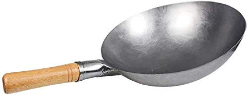 CTCOIJRN Wok de Acero al Carbono Martillado a Mano - Wok Tradicional de Fondo Redondo con Mango de Madera de Haya roja - Bandeja mezcladora - Diámetro 30 cm(Diameter 30CM)