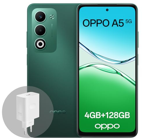 OPPO A5 5G 4GB RAM + 128GB ROM, Smartphone Desbloqueado con IA, Pantalla de 6,67 Pulgadas y 120 Hz, cámara AF de 50 MP, batería de 6000 mAh, IP65, Aurora Green (Incluye Cargador SUPERVOOC de 45 W)