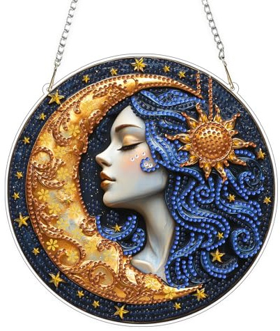 KEYIFA 5D Diamond Painting kit Completo, Sole e Luna Misteriosi Pittura Diamante Ciondolo Fai da Te, Diamond Painting Cristalli Ornamento Appeso per Adatto a Adulti, Principianti, Decorazione Casa
