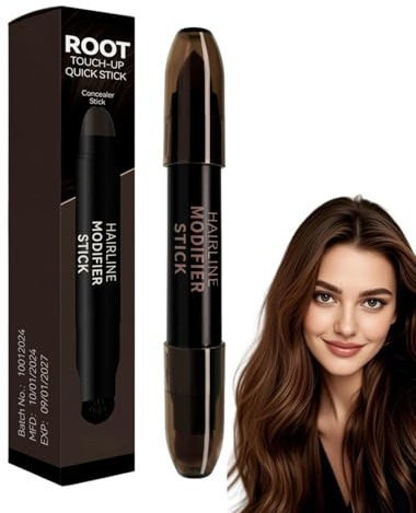 Dual-Ended Root Touch Up Stick,Black Root Touch Up Spray,Multi-Functional Grey Hair Cover Up Pen with Hairline Powder,for Dark Grey Hair Dye & Blonde Root Touch Up,Easy Application for Men & Women