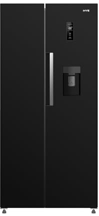HYE American Fridge Freezer - Side By Side American Style Fridge Freezer With Water Dispenser, No Frost, 444L Freestanding Design, Low Noise (39dB), Sleek Black Finish - RF01AMWD460B03