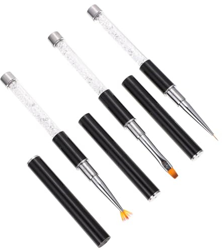 TOPPERFUN Lot de 3 Pinceaux à Ongles Manucure Manche Acrylique Diamant, Stylo Dessin Nail Art 3d Noir, Taille Compacte, pour Salon et Usage Professionnel