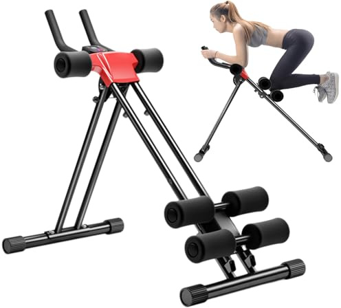 Ab Machine, Abs Workout Equipment, Adjustable Ab Trainer Machine for Abs Workout at Home Gym, Foldable, Knee Protection, Strength Training Exercise Equipment for Body Shaping (Red)