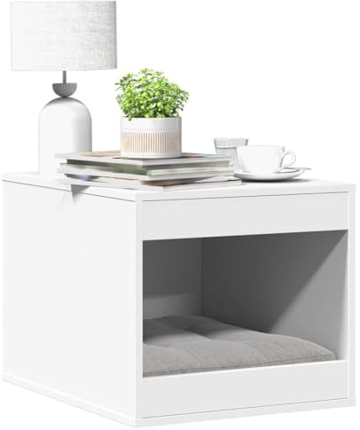 Mokuyary Meuble de Bac à Litière pour Chat Blanc Bois d'ingénierie Salon | Maison de Toilettes pour Chats, Table Basse pour Chambre, Balcon