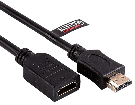 rhinocables HDMI Extension Cable – Gold-Plated Male to Female Extender for UHD TVs, Media Sticks, Consoles & Streaming Gear | 4K@60Hz, ARC, Ethernet & Full HD Ready (Black, 5m)