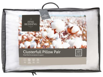 The Fine Bedding Company Luxury Microfibre Pillows – Medium Firm Pillow Pair for Support with Cotton Covers for Long-Lasting Support, Premium Pillows for Bed, Hypoallergenic, Machine Washable - 2 Pack