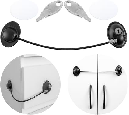 Chiusura di Sicurezza per Bambini con Chiave, Serratura di Sicurezza per Armadi, Cucina, Cassetti, Sicurezza in Casa, con Adesivo, Senza Residui, Nero