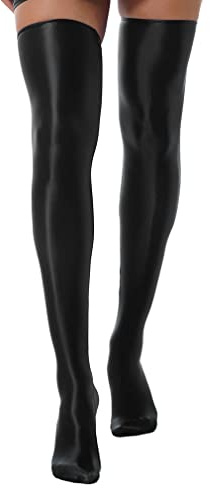 FEESHOW Glänsande strumpor för kvinnor, strumpebandshållare elastisk nylon silikon knästrumpor Overknee strumpor