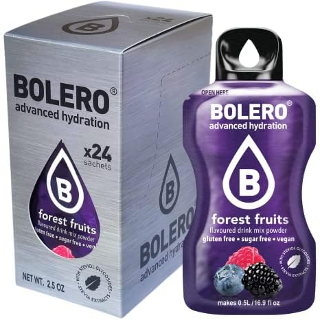 Bolero Bebida 24 bolsitas de 3 g g de fruta preparada en polvo soluble para bebida fresca en agua, 72 gramos endulzado con stevia (Forest Fruits)