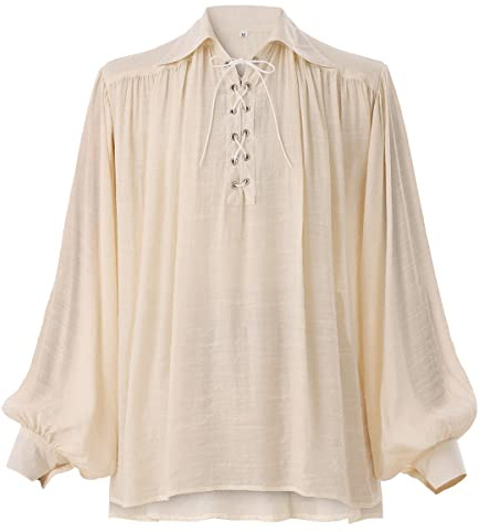 GRACEART Camisa de pirata medieval de poeta de gran tamaño, traje de festival renacentista, informal, para hombre o mujer, beige, L