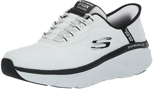 Skechers Mens D'lux Walker 2.0 Rezinate Hands Free Slip-in, White/Black, 7 UK