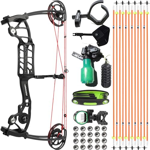 wolfman 23 28.5 Dual-Use Compoundbogen Set Erwachsene 40–70lbs Einstellbar 335/459FPS FPS Katapult Stahlkugel Bogenschießen Jagdbogen Angel Bogen Pfeil Set (23 Zoll, Typ E)
