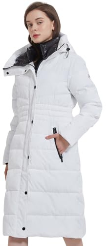 IKAZZ Long Winter Jacket for Women, Thick Down Alternative Insulation, Lightweight Yet Warm for Everyday Wear, Multi-Pocket Functionality for Storage, White L
