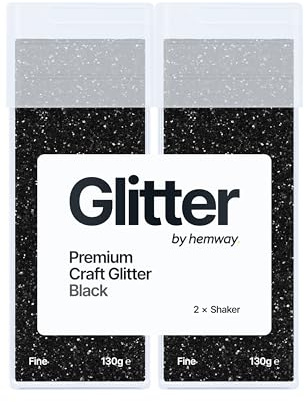 Hemway Craft Glitter Shaker Black 130g x2 Pack Fine | for Resin & Epoxy Crafts, Christmas Art Supplies, Nail, Body, Face, Eye, Festival, Crafting, Slime, Sparkle