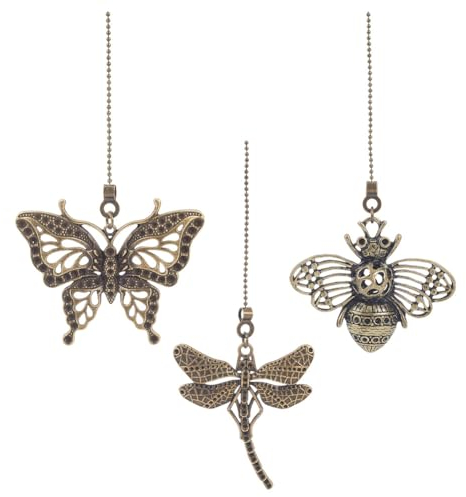 DELORIGIN 6 Stück Insekten Deckenventilator Zugkette 38 cm antike Ventilator Zugkette Anhänger Verlängerung Bienen Charm Ketten Verlängerungsornament mit Anschluss für Deckenleuchte Ventilator Lampe