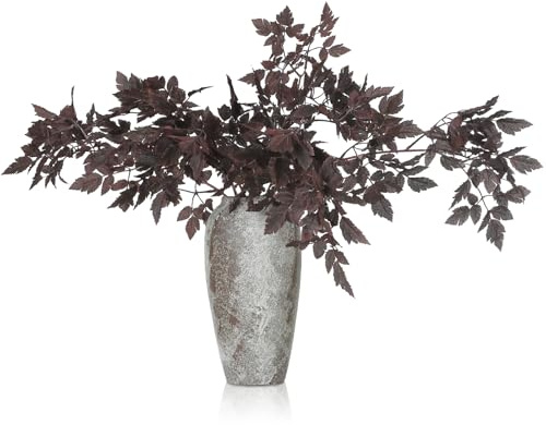 Lyrow 3 Pack 32 Inches Artificial Cimicifuga Plant Leaf Spray Faux Plum Cimicifuga Ramosa Leaf Branch Faux Fall Spray Silk Plants for Home Vase Wedding Garden Farmhouse Table Mantel Decor