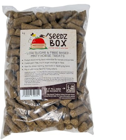Horse Treats 1kg – Minty Flavour - Fibre Based – Low Sugar – Cereal Grain Free – Feed By Hand – Add To Treat Ball or Feed For Fussy Feeders – Occasional Snack For Horses – Clicker Training - Seedzbox