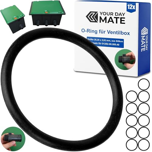 Ersatz O-Ringe Set, 12 Stück, für Anschlusshülse von Ventilbox, kompatibel mit Gardena V1 bis V3 Ventil Box, 1254-20, 1255-20, aus Silikon, Ø 28,25 x 2,62 mm, Ersatzteil Dichtring für 01252-00.500.40