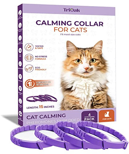 TriOak Calming Collar for Cats: Pheromone-Infused Behavior Support, Long-Lasting 30-Day Effect, Adjustable & Waterproof, 4-Pack (Plum)